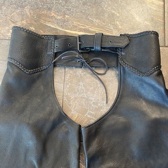 Women’s L Black Leather Motorcycle Chaps Heavy Duty Protection Pants - Picture 2 of 12